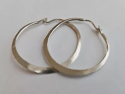 Sterling Silver Hammered Hoop Earrings NICE COMFORTABLE SIZE! HANDMADE! VINTAGE! • $15.99