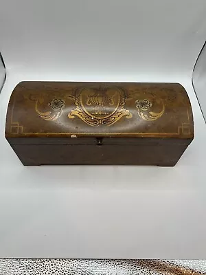 Regency Jewelry Box In Walnut Antique Marquetry Inlay Vintage 12X5X5'' • $150