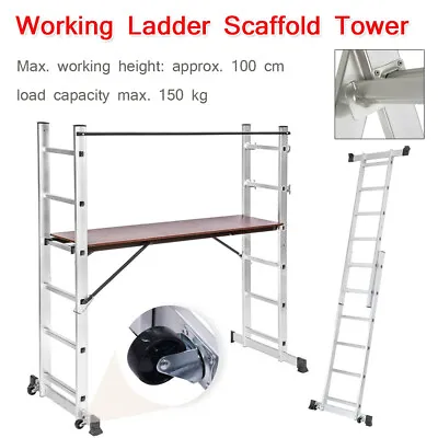 3-in-1 Large Working Platform Ladder Decorator Work Bench Folding Scaffold Tower • £121.97