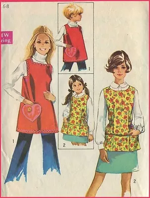 1969 Vintage LOVE Heart Pocket & Cobbler Apron Simplicity 8563 Pattern Girl 6-8 • $3.50