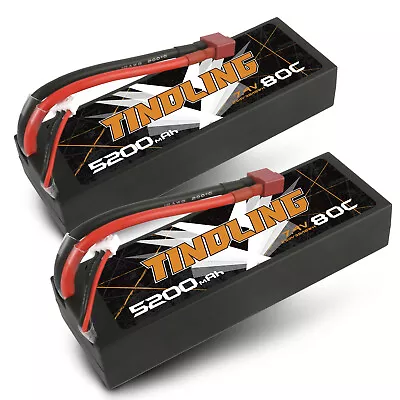 2X  5200mAh 2S Lipo Battery 7.4V 80C Hardcase T Plug For RC Car Buggy Heli Boat • $25.99