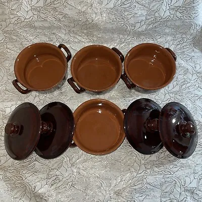 Vulcania Pot #12 Brown Glazed Terra Cotta Rustic Pottery Italy 5” SET OF FOUR • $59.99