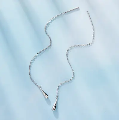 $12.95 • Buy Gold Sterling Silver Teardrop Threader Dangle Drop Earrings Long Chain Gift F25