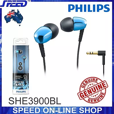 $39.95 • Buy PHILIPS SHE3900BL Headphones Earphones Earbuds - Rich Bass - BLUE - GENUINE 