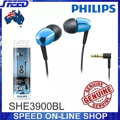 PHILIPS SHE3900BL Headphones Earphones Earbuds - Rich Bass - BLUE - GENUINE  • $39.95