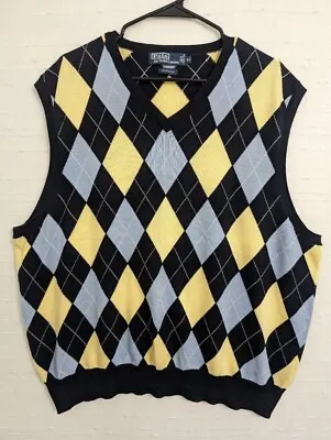 Polo Ralph Lauren Mens XL Argyle Vest Sweater Blue Yellow • $27