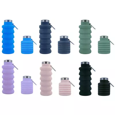 Foldable Water Bottle 500ml Collapsible Silicone Drink Outdoor Sport Travel Run • £7.55