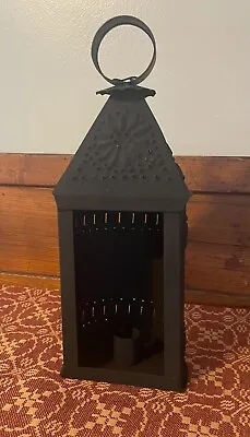 New Primitive Punched Tin BLACK REVERE LANTERN Taper Candle Holder Lamp • $19.95