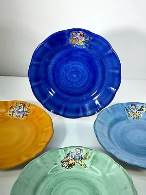 4 SOLIMENE VIETRI Italy Salad Plates 8 1/4  COASTAL LIFE Colorful NEW • $98.99