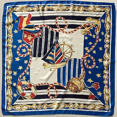 § A Blue Nautical Sailing Design 34 Inch Square Vintage Scarf • £11.99