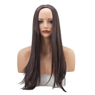 Ladies 3/4 Half Wig Dark Brown #4 Straight 22  Heat Resistant Synthetic Hair • £15.99