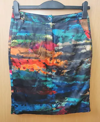 B.c. Best Connection Multi Coloured Pencil Skirt Lined Back Split Uk Size 10 • £10