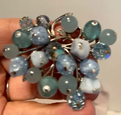 Vintage Coro Pin Brooch Grapes Blue Beaded Crystal Lucite Silver Tone • $25