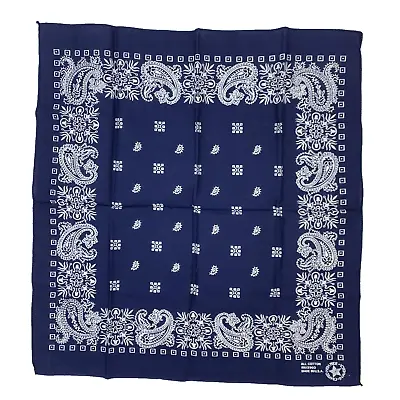 Vintage 13960 Western Paisley Squares Blue Scarf Bandana 20.5  X 21.25  USA • $15