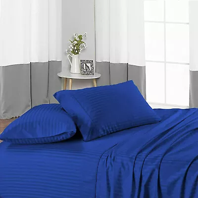 100% Cotton Extra Deep Pocket Marvelous Bedding Royal Blue Stripes Choose Item • $82.64