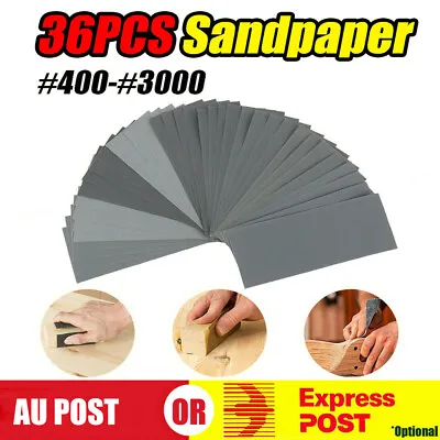 $8.39 • Buy 36PCS Sandpaper Mixed Wet And Dry Waterproof 400-3000 Grit Sheets Assorted Wood