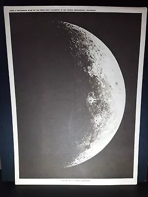 ANTQ Orig Photogravure MOON IN ITS 1ST QUARTER Yerkes Observ. 1917 Mentor Assoc • $28