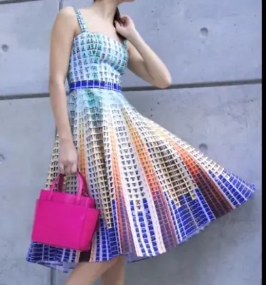 Mary Katrantzou Rainbow Ombre Vintage Midi Spring Summer Dress UK 8 IT 40 US 4 • $389