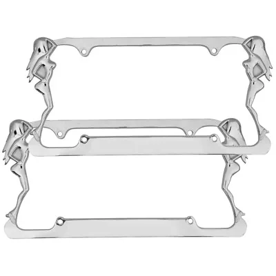 Beautiful Lady Chrome Metal License Plate Frames All Weather Resistant - 2 PC • $21.90
