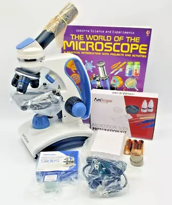 AmScope 40X-1000X Dual Light Glass Lens Metal Frame Student Microscope + Slides • $220.71