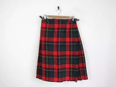 Pitlochry Tartan Check Wool Scottish Green Red Kilt Womens Skirt UK16 W30  L29  • $22.37