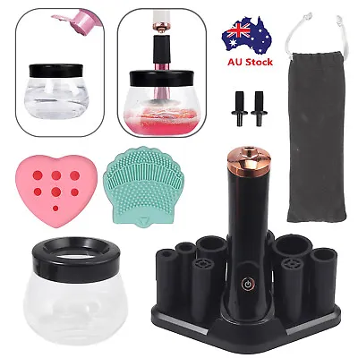 Electric Makeup Brush Cleaner And Dryer Tool Collars Stand Wash Cleaning Mat Set • $22.95