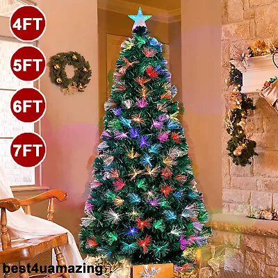 Pre Lit Christmas Tree Xmas Fibre Optic LED Lights Metal Stand 4ft 5ft 6ft 7ft • $14.99