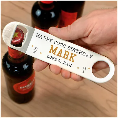 PERSONALISED 40th 50th 60th Birthday Bottle Opener Gifts Dad Husband Brother Him • £8.99