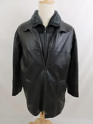Bod & Christensen Men's Leather Jacket Two-Layered Sherpa Collar Black Size 40 • $49.99