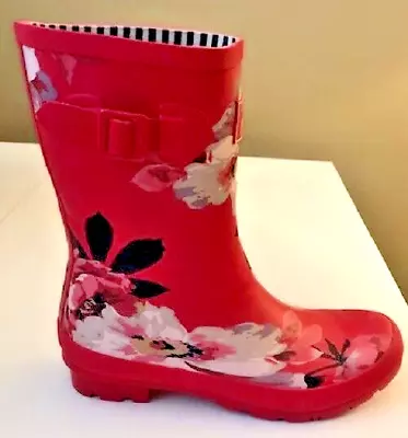 NWT! Joules MollyWely Raspberry Floral Print Rain Boot - 10M 10B • $44.99