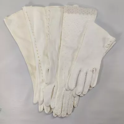 Vtg Lot 5 Pairs Ladies Gloves White Ivory Beaded Embroidered • $16.99