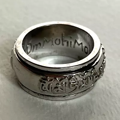 Tibetan Sanskrit Prayer Spinner Ring 9 Silver Tone Inscribe Blessing Meditation • $25