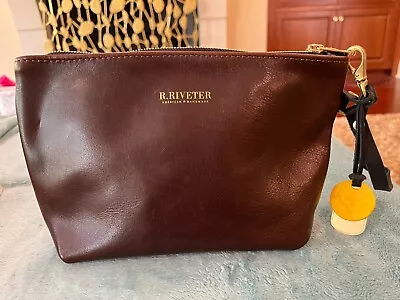 R. Riveter Dark Brown Leather Hobby NAOMI Cosmetic Carry-All Bag Purse Wristlet • $44.99