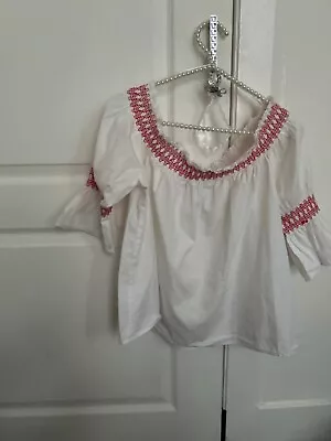 Ladies Bardot Top White Cotton With Red Stitching Detail Size 14 PLT Ex Cond • £4