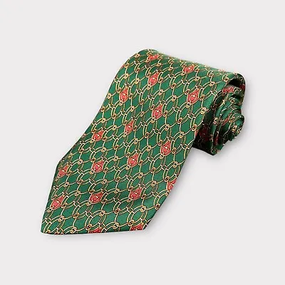 Brooks Brothers Makers Tie Necktie Green Geometric Oval Chain Silk Made In USA • $14.01