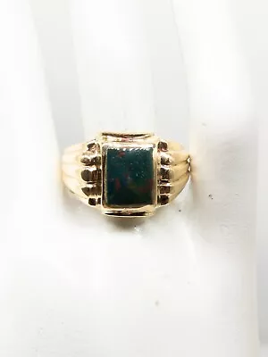 Vintage 1930s ART DECO 3ct Natural Bloodstone 10k Yellow Gold Mens Band Ring • $450