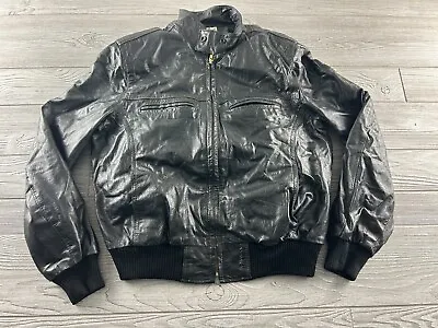 Vintage 80’s Jean Pierre Leather Jacket Black Bomber Size 40 Regular Sherpa Line • $38.24