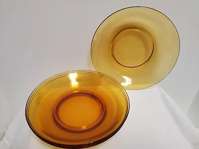 Vintage Duralex Vereco France Amber Glass Round Bowls 8 Inch Set Of 4 • $50