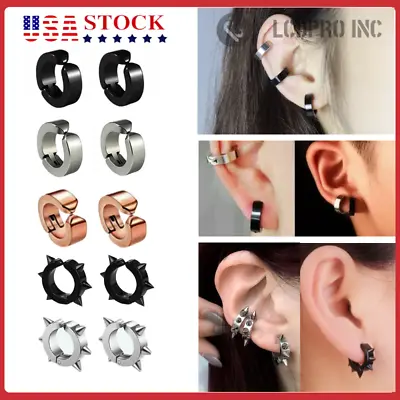 Non-Piercing Fake Ear Stud Cuff Hoop Earrings Stainless Steel Men Women • $3.80