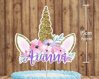 $8 • Buy Unicorn Cake Topper Personalised With Name & Age 280gsm Glossy Photo Paper