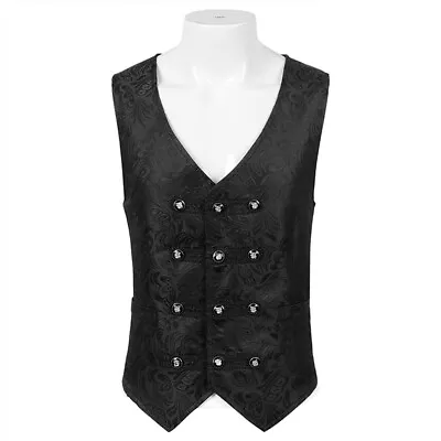 Tailored Formal Gothic Steampunk Victorian Cosplay Waistcoat Mens Brocade • £22.99