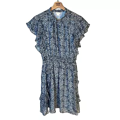 Shoshanna 100% Silk Chiffon Blue Floral Ruffled Spring Dress Size 6 EUC  • $75