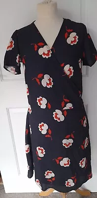 La Redoute Ladies Navy  Floral Print Wrap Dress Uk Size 10 ❤ ❤ • $6.31