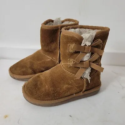 Koolaburra UGG Girls Size 11 Victoria Short Fashion Boots Chestnut Brown Suede • $24.42