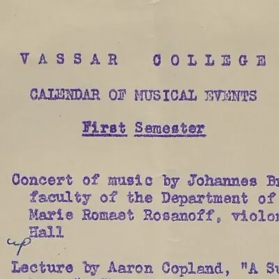 1942 Vassar College Musical Event Concert Calendar Thekla Club Poughkeepsie #2 • $19.25