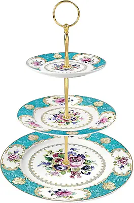 Fanquare 3 Tier Porcelain Cake Stand Blue Vintage Cupcake Stand Display Tower  • $53.99