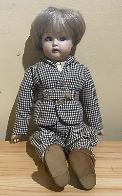 Porcelain Doll Aporox 14” Smart Clothes  Boy / Girl? Brown Boots Vintage • $18.65