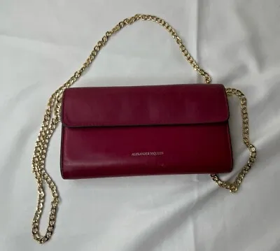 Vintage Alexander McQueen Burgundy Maroon  Leather Wallet On Chain Crossbody Bag • $179.99