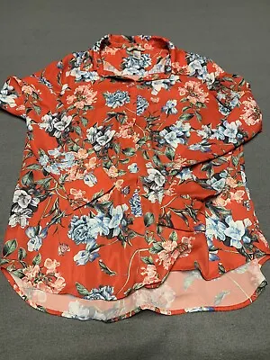 H&M Floral Long Sleeve Shirt Women’s 8 Red Polyester • $7.50
