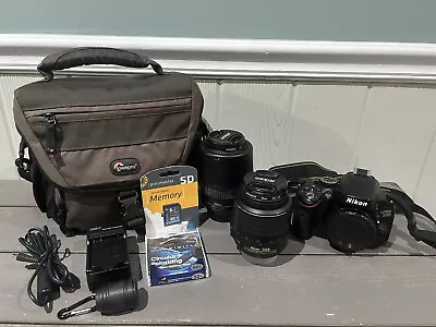 Nikon D5100 16.2MP + Lenses DX VR 18-55mm & 55-200mm W/Bag & Accs - TESTED! • $325